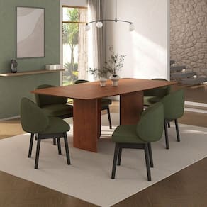 Kit Mesa de Jantar Boreal 210cm e 6 Cadeiras Jambu Cabecasa Madeiramadeira Cinamomo/Verde Musgo/Ébano