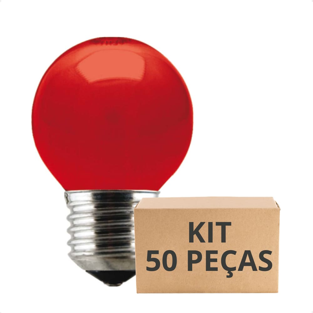 Kit 50 Lâmpadas Incandescente Bolinha Colorida 15w E27 Taschibra Vermelho 220V