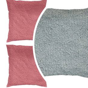 Kit 3 Capas de Almofadas 45x45 cm Jolitex Sherpa 1 Cinza e 2 Rosas