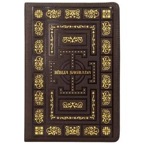 Bíblia Sagrada Católica, Letra Grande, Couro-soft Marrom