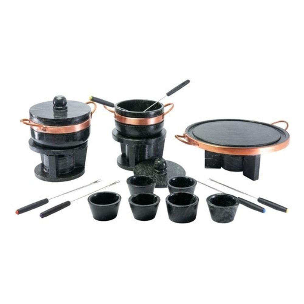 Kit Fondue Pedra Sabão Completo 18Pçs - Chapa 37 cm