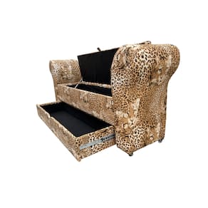 Recamier Puff Baú Sapateira Com Braços E Gaveta 1,58 Cm Para Cama Box Padrão - Animal Print