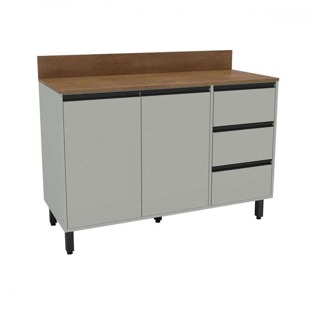 Balcão de Cozinha 120 Cm Koya 2 Portas 3 Gavetas Verde Oliva - Politorno