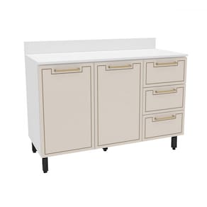 Balcão de Cozinha Amara 120 Cm 2 Portas 3 Gavetas Branco/Creme - Politorno