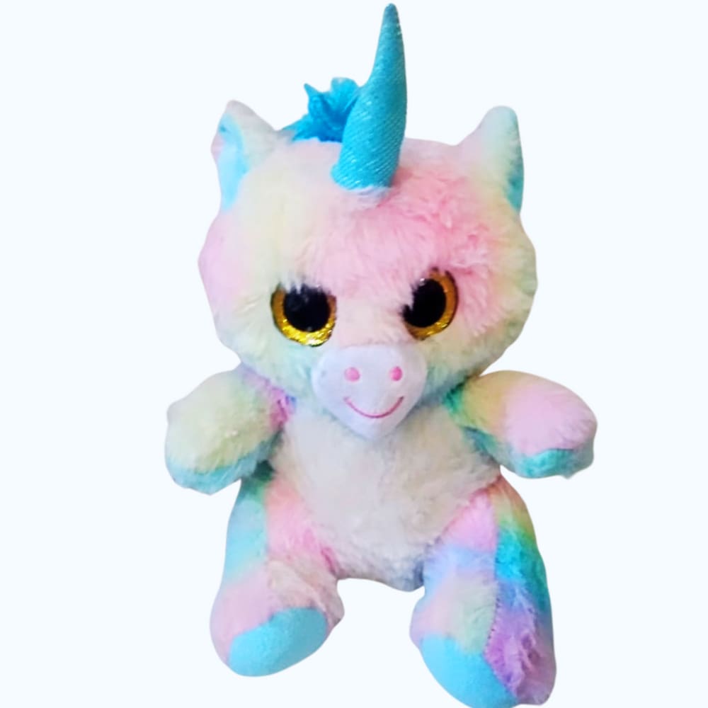 Brinquedo Pelucia Cavalinho Unicornio Olho de Vidro 25cm para Criança Presente Decoração