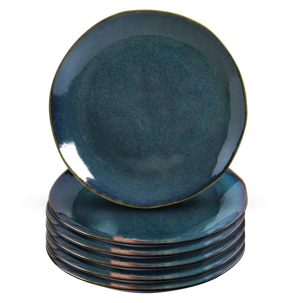 Jogo de Pratos Rasos de Cerâmica Stoneware Orgânico Oceano 6 peças - Porto Brasil