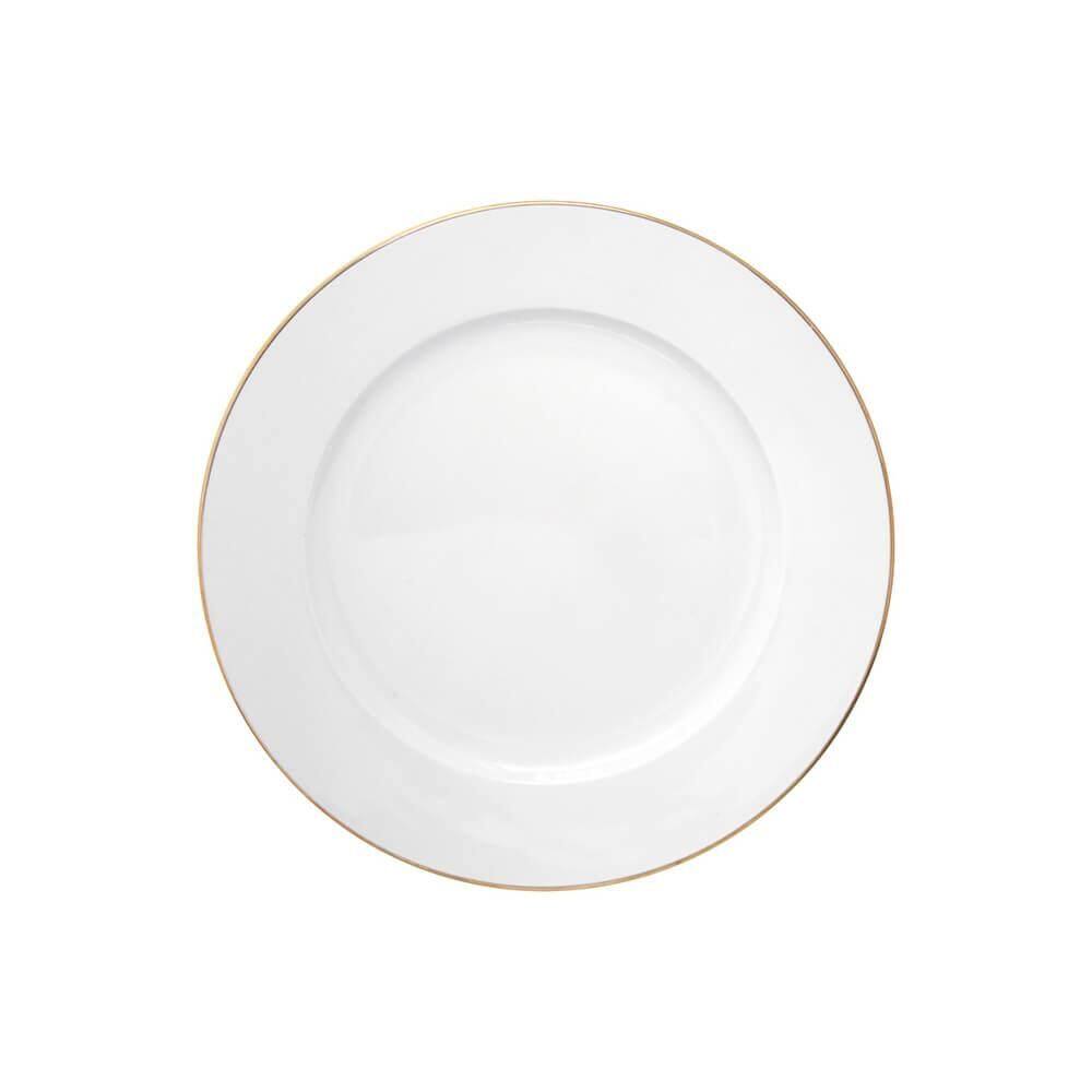 Prato de Sobremesa de Porcelana Branco Fio de Ouro Royal 20cm - Hauskraft