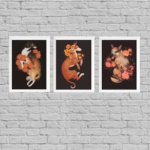 Kit 3 Quadros Cães My Pets Flowers 45X34Cm