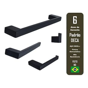 Kit Banheiro Preto Porta Tolhas Papel E Cabide 4 Peças Inox