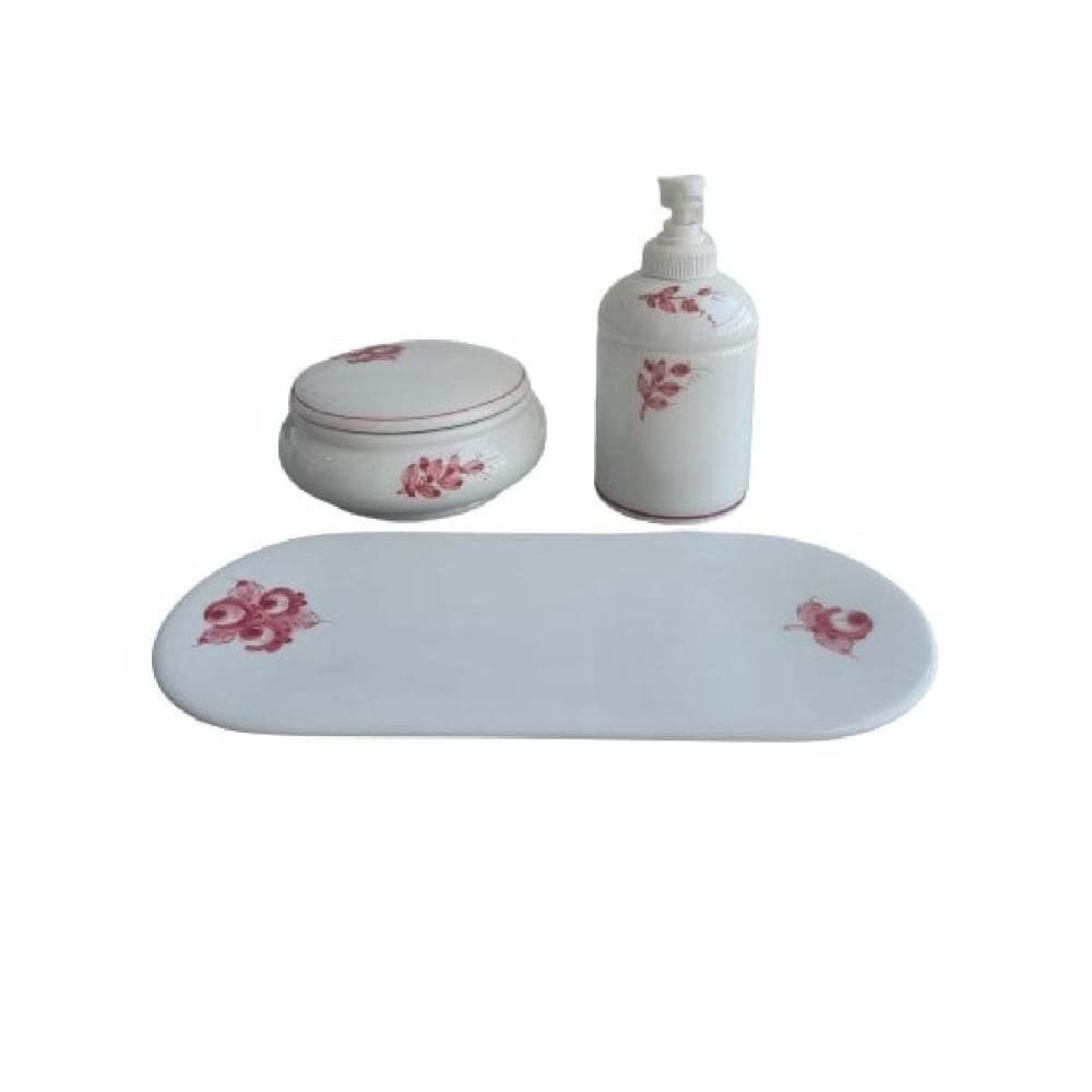 Kit Para Banheiro Em Porcelana Espanhola Decorativo 3 Peças
