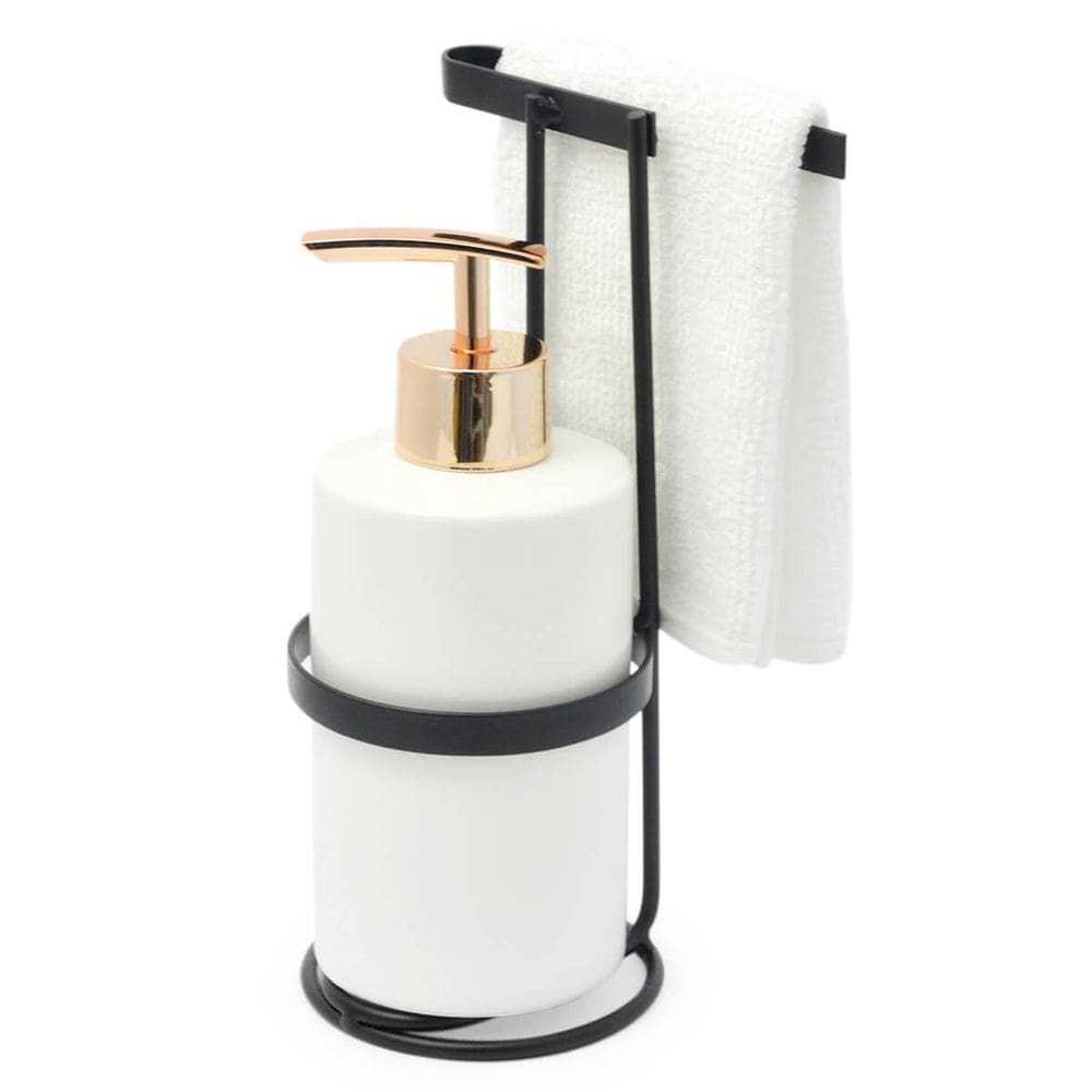 Kit Para Banheiro Dispenser Com Suporte E Toalha Microfibra
