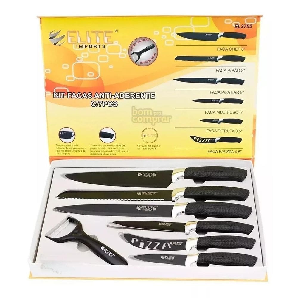 Faqueiro Kit De Facas Anti-Aderente Com 7 Peças Elite
