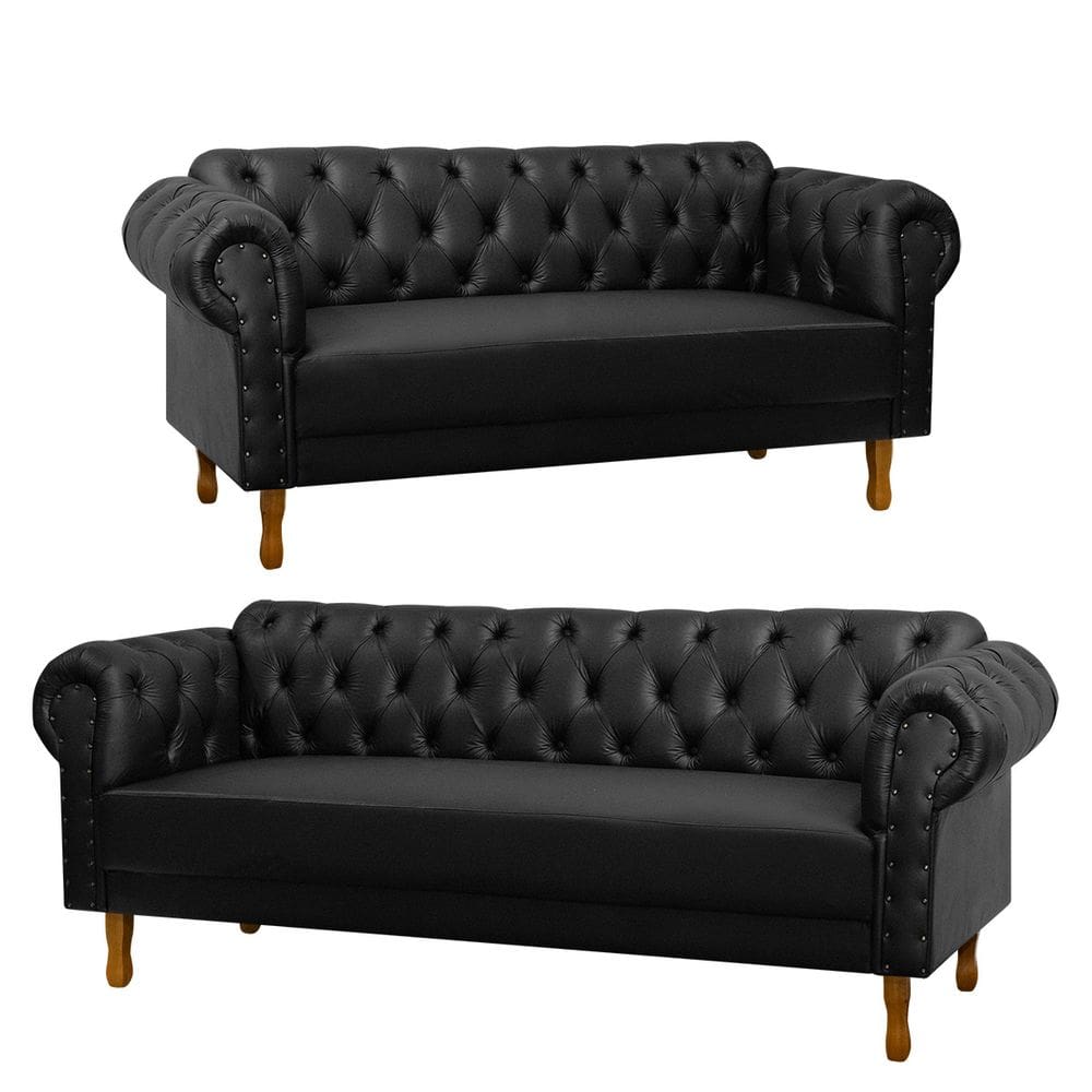 Kit Sofá 2 e 3 Lugares Chesterfield Clássico para Recepção e Consultório Corino - SOFA STORE
