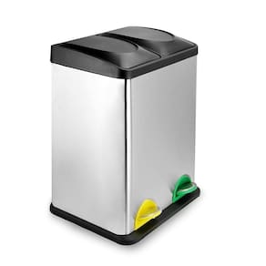 Lixeira Dupla Coleta Seletiva Em Inox Grande 30 Litros Cesto Lixo 2 Divisorias Ecologico 30l