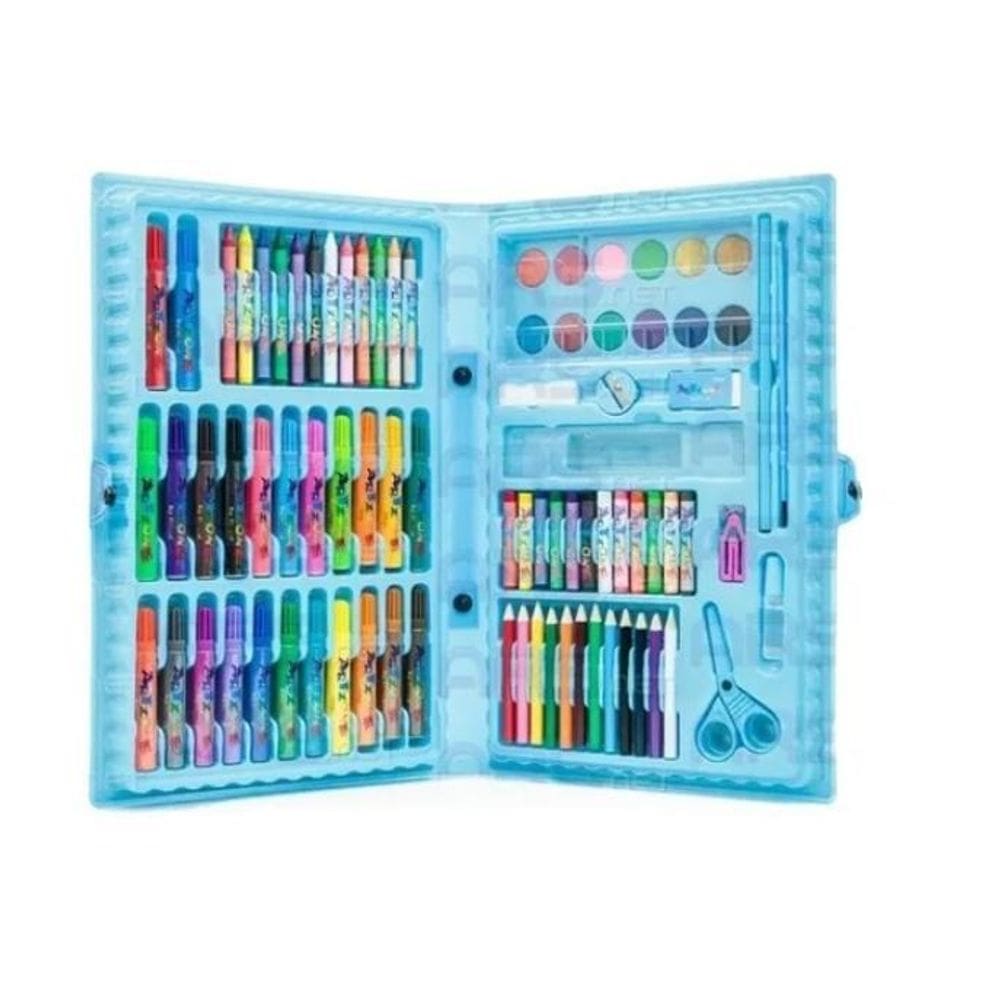 Kit Maleta Pintura 86 Peças Infantil Canetinhas Giz Rosa