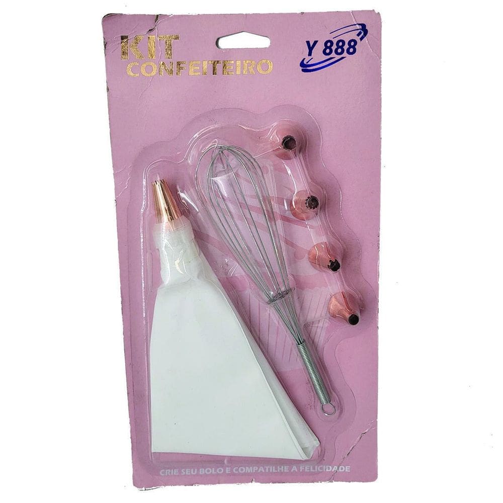Kit Confeiteiro Com 1 Saco 4 Bicos Metal 1 Fouet