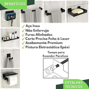 Kit Acessórios Para Banheiro 7 Peças Preto Elg