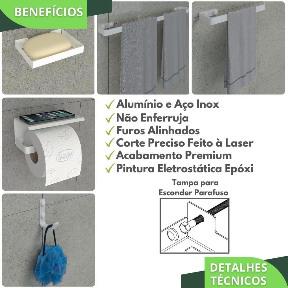 Kit Acessórios Para Banheiro Branco 5 Peças Max