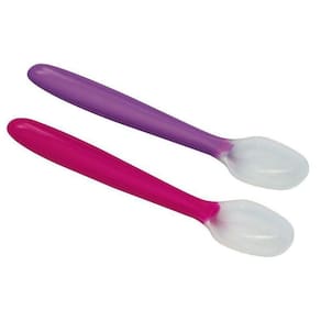 Kit 2 Colheres De Silicone Flexíveis Rosa - Kababy 6m+