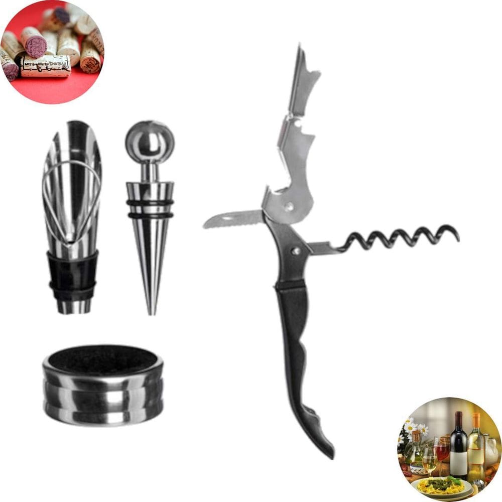 Kit Abridor De Vinho Inox 4 Peças Monaco Profissional