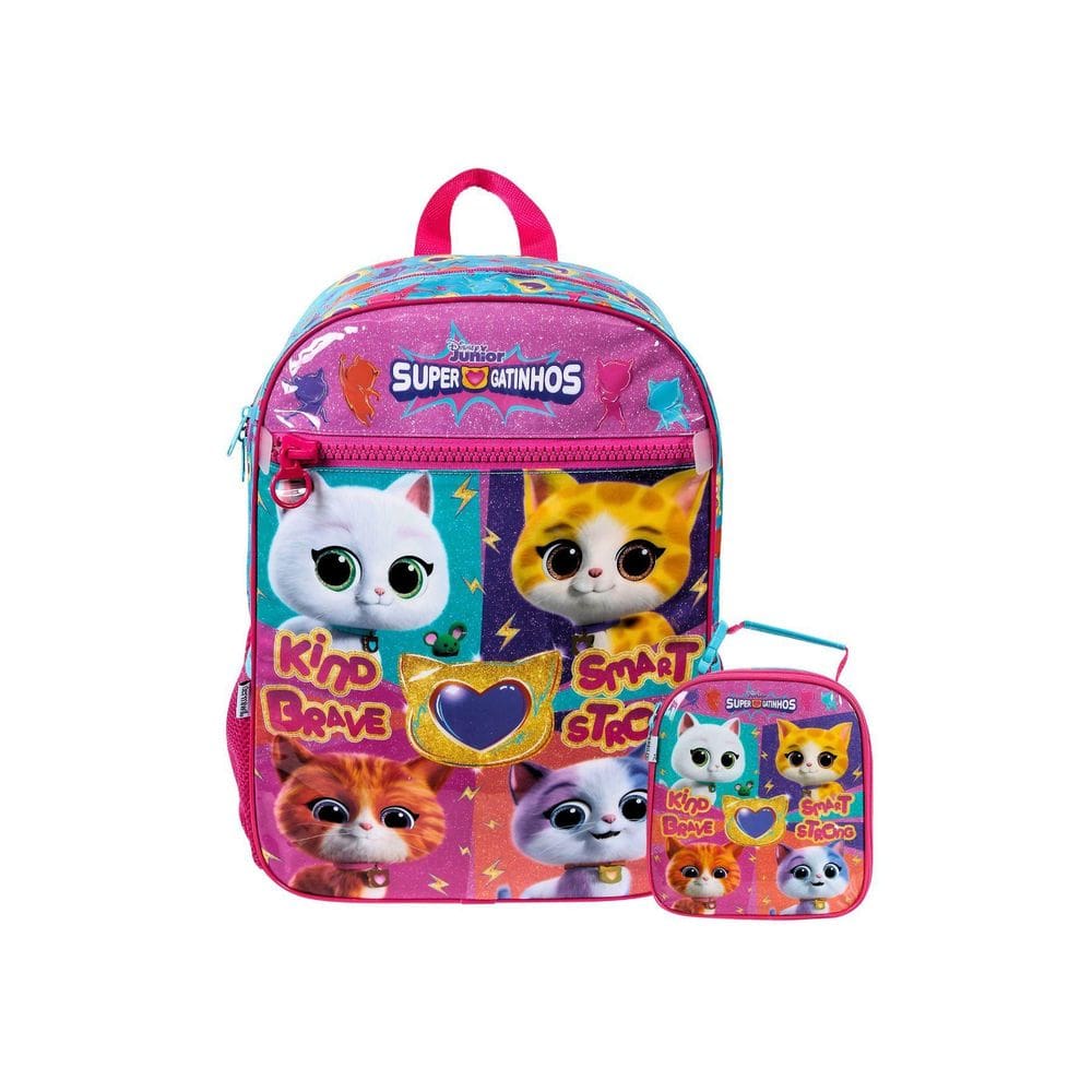 Kit Escolar Super Gatinhos Mochila De Costas + Lancheira