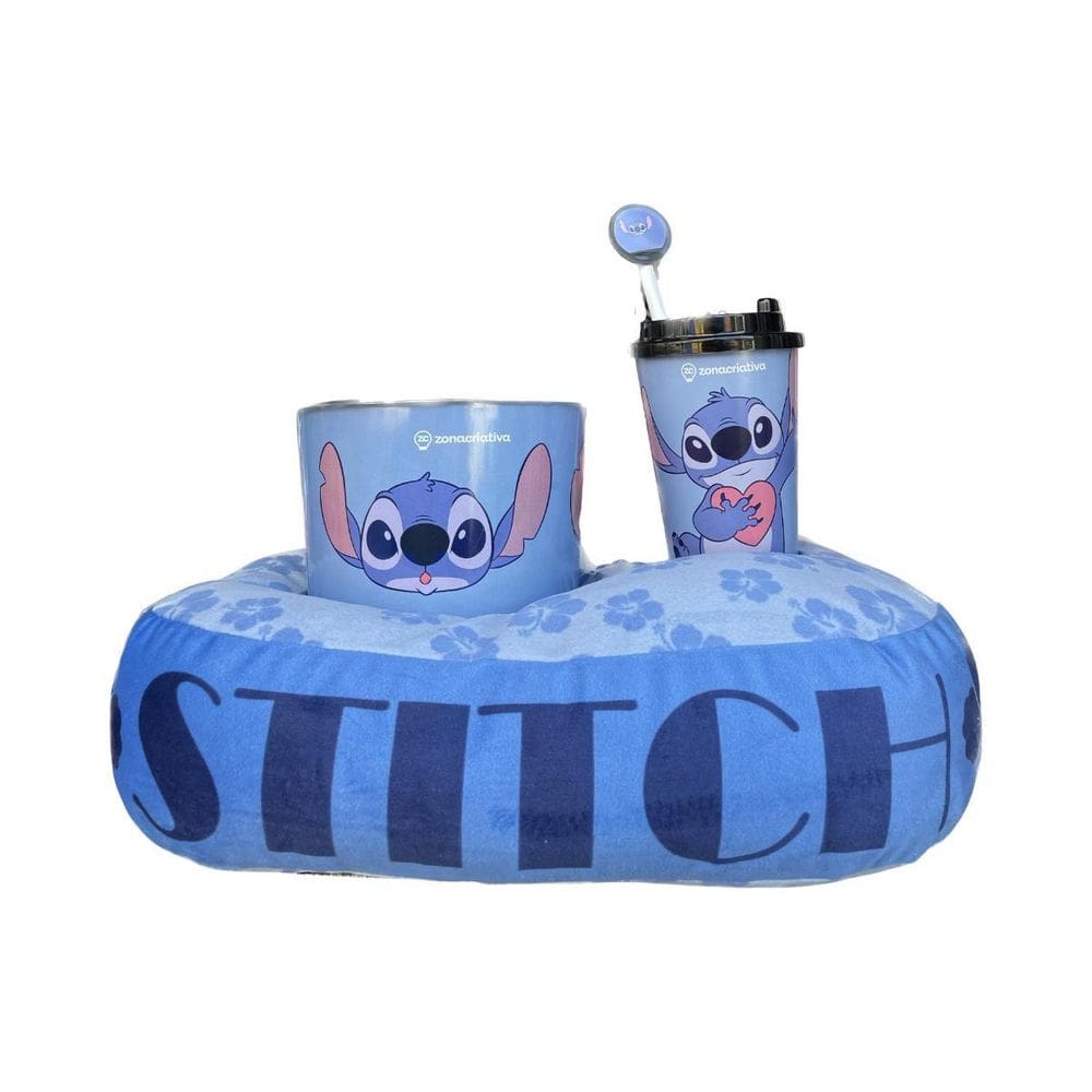 Kit Almofada Pipoca Fibra Veludo Stitch Zona Criativa