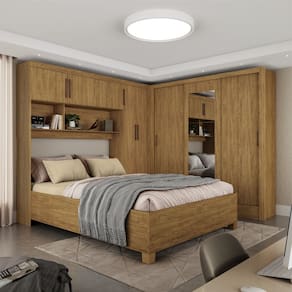 Guarda-roupa Casal Modulado 5 Portas com Cama Santiago 3 Portas com Espelho 5 Gavetas Cinamomo