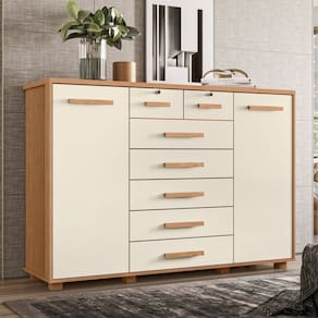 Cômoda 2 Portas 7 Gavetas Fontana 110x160x45 Cm Freijó/Off White