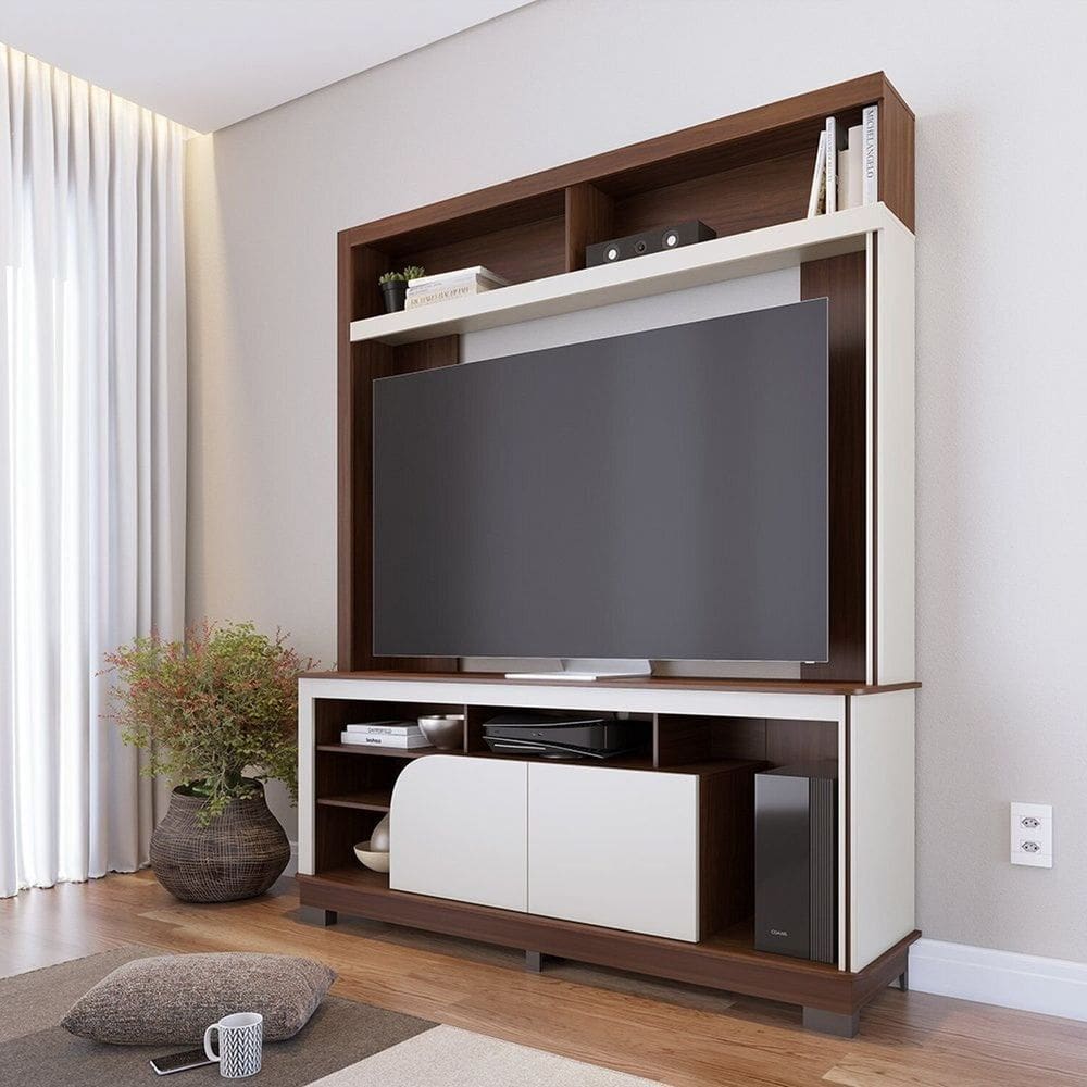 Estante Home para Tv até 65 Polegadas 2 Portas Belaya Nogueira Real / Off White