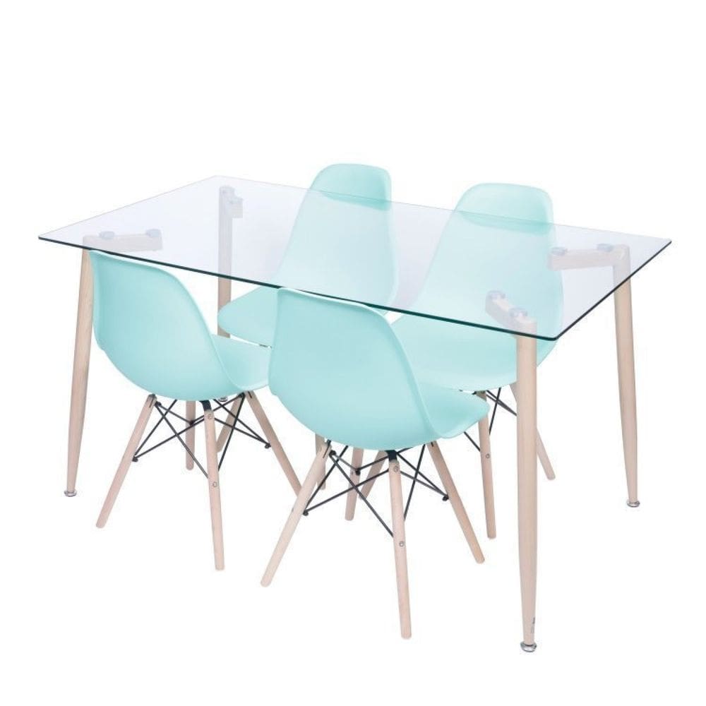 Conjunto de Sala de Jantar Mesa com Tampo de Vidro com 4 Cadeiras Eames Tiffany