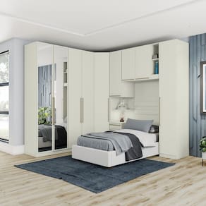 Quarto Modulado Solteiro Completo 9 Portas 3 Gavetas Canto Oblíquo Seletto Areia