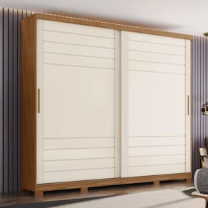 Guarda-roupa Casal Cayman 100% Mdf 2 Portas Deslizantes com Acabamento Soft 6 Gavetas e Pés em Abs Marrom/Off White