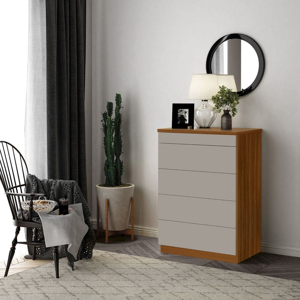 Cômoda 5 Gavetas Versatile Marrom/Cinza