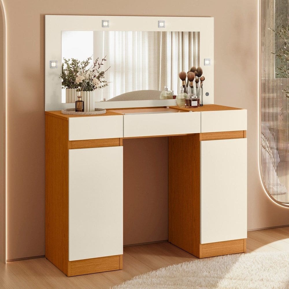 Penteadeira Camarim 2 Portas 3 Gavetas Studio Cinamomo/Off White