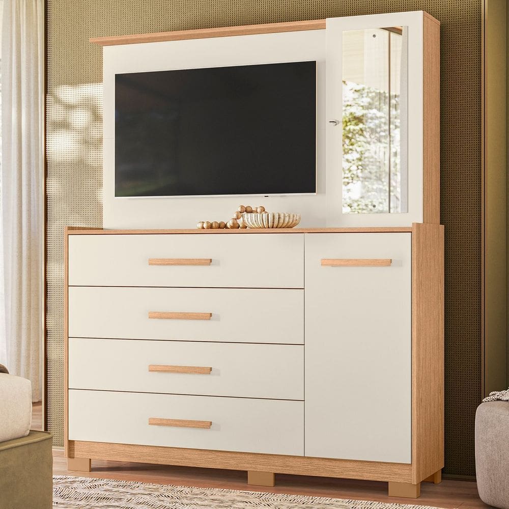 Cômoda com Painel para Tv de até 43 Polegadas Ilhabela Freijó/Off White