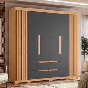 Guarda-roupa 6 Portas + 4 Gavetas Doble Casal Freijó/Titanium