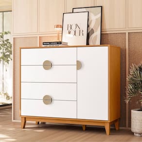 Cômoda Sapateira 1 Porta e 4 Gavetas Cinamomo/Branco