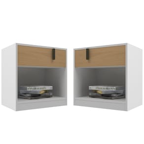 Conjunto Mesa de Cabeceira Melissa Mesinha Mudo Branco/Nogal