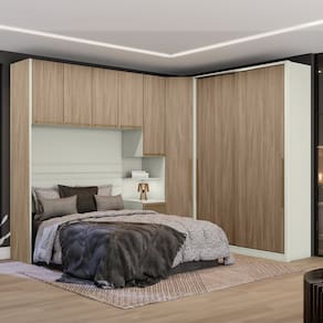 Quarto Modulado Casal Completo 8 Portas 6 Gavetas Canto Oblíquo Seletto Areia /Jequitibá