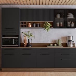 Cozinha Modulada em Aço 5 Peças com Paneleiro Forno Rodapé em Pvc Exclusive Grafite/Preto Matt