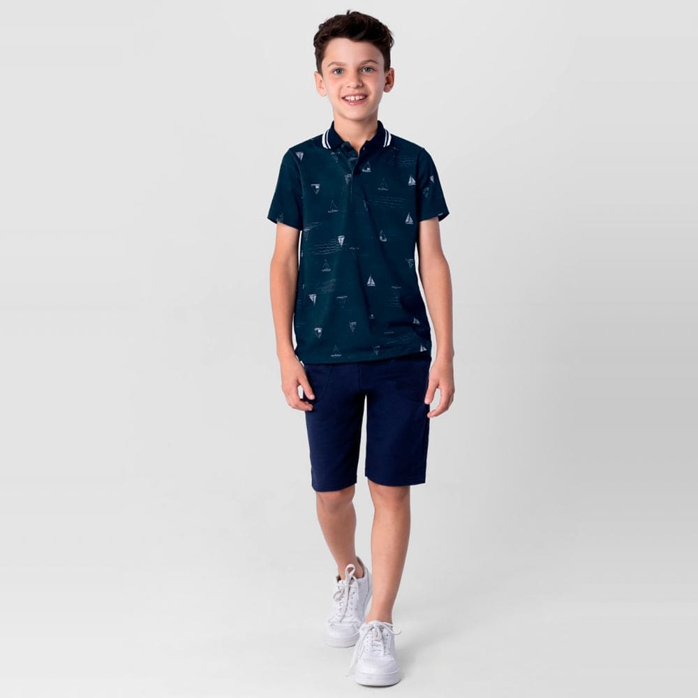 Camisa polo estampada infantil menino em malha Brandili