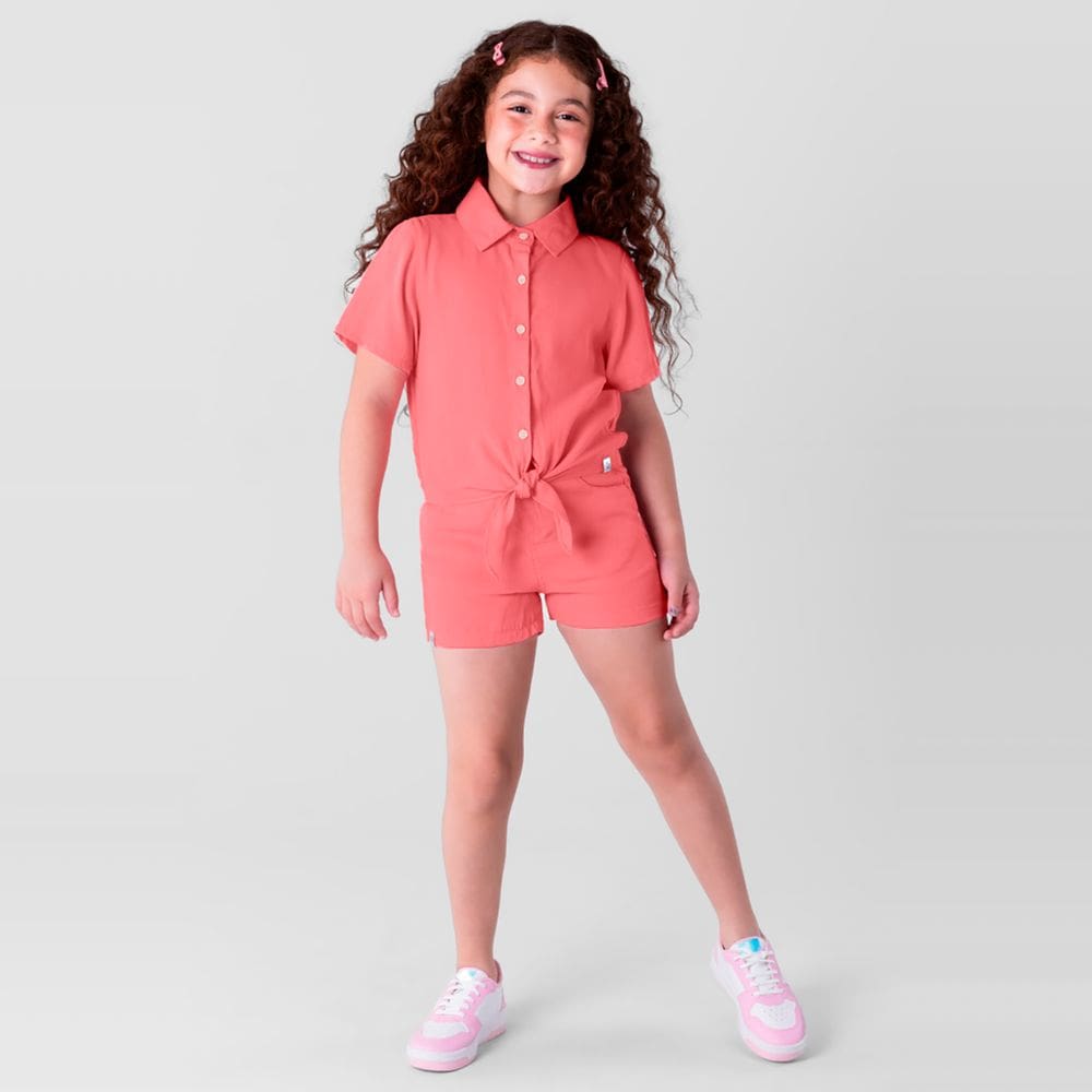 Camisa cropped em jeans leve infantil menina Brandili