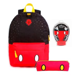 Kit Escolar Mochila+Fone E Estojo Mickey Mouse Vermelho