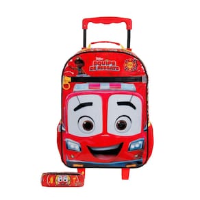 Kit Escolar Equipe Resgate Mochila Roda + Estojo Duplo