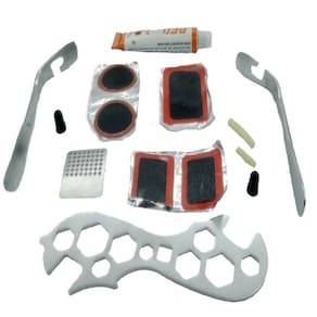 Kit Reparo Pneu Bike Ferramenta Cola Lixa12 Peças Bicicleta