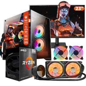 PC Gamer AMD Ryzen 5 5600GT, 16GB RAM, Placa de video Radeon Vega 7, SSD 960GB, Fonte 550W, Gabinete Aquário, Water Cooler + Monitor 23" LED 75hz