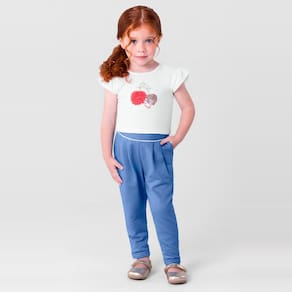 Conjunto infantil menina com blusa cropped e calça Mundi