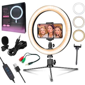 Kit Microfone Lapela Luz Iluminador Ring Light Tripé Celular