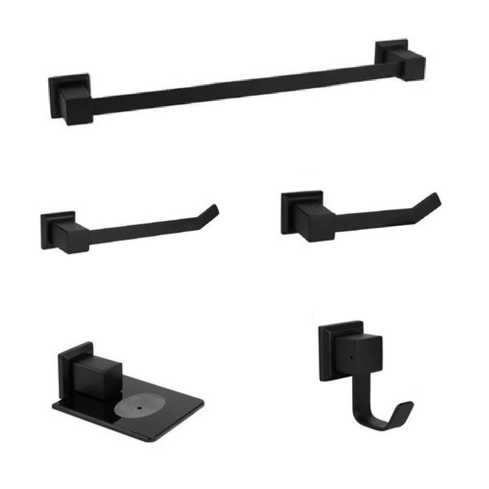 Kit Para Banheiro Barra Chata Inox - Preto