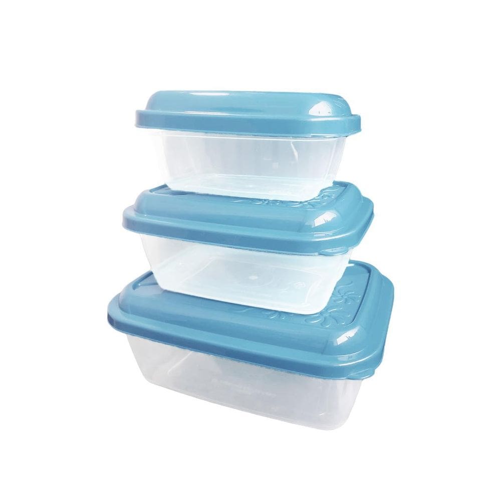Jogo Potes Vasilhas 3 Peças Retangular 200/400/800Ml Azul
